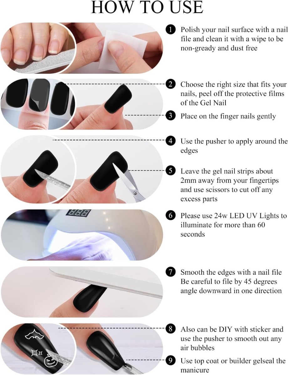 Kit Adesivi per Unghie in Gel Semipolimerizzato - 20 Strisce Autoadesive con Accessori per Manicure bordeaux