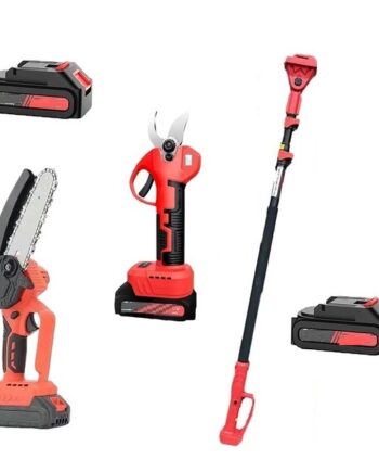 Kit potatura a batterie forbice cesoie con 2 batterie e motosega 6" con asta telescopica